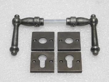 Set Klinken York + Klink- en- Slotrozetten Vierkant - Gietijzer Verzinkt