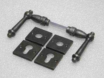 Set Klinken York + Klink- en- Slotrozetten Vierkant - Gietijzer Verzinkt