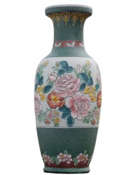 2er-Set großer Vintage Asiatischer Ziervasen mit Blumenmuster – ca. 60 cm – Keramik