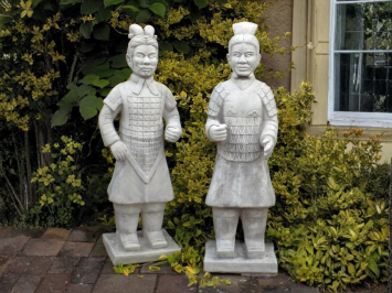 2er-Set Japanischer Krieger – 125 cm – Stein – Weiß/Grau