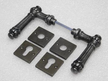 Set Klinken Oxford + Klink- en- Slotrozetten Vierkant - Gietijzer Verzinkt