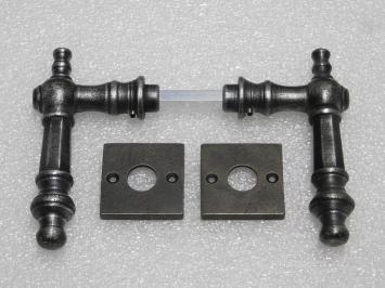 Set Klinken Victoria + Klinkrozetten Vierkant - Gietijzer Verzinkt