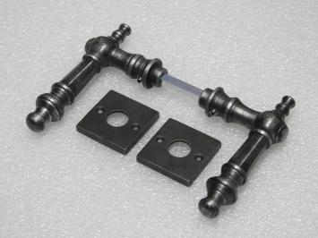 Set Klinken Victoria + Klinkrozetten Vierkant - Gietijzer Verzinkt