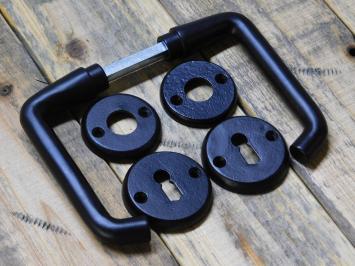 Set Türgriffe mit runden Rosetten + Schlüsselrosetten BB – Mattschwarz – Aluminium