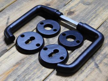 Set Türgriffe mit runden Rosetten + Schlüsselrosetten BB – Mattschwarz – Aluminium