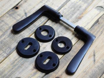 Set Türgriffe mit runden Rosetten + Schlüsselrosetten BB – Mattschwarz – Aluminium