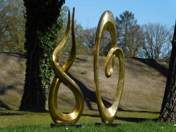 Satz von zwei großen abstrakten Skulpturen - Alu-Messing auf Granitsockel