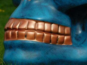 Skull XL – 60 x 65 cm – Blau mit Bronze – Polystone