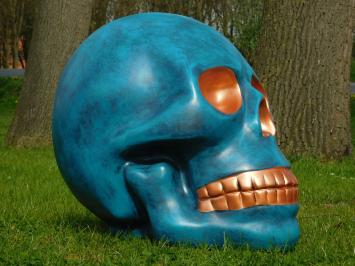 Skull XL – 60 x 65 cm – Blau mit Bronze – Polystone