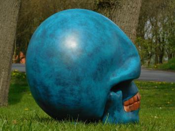 Skull XL – 60 x 65 cm – Blau mit Bronze – Polystone
