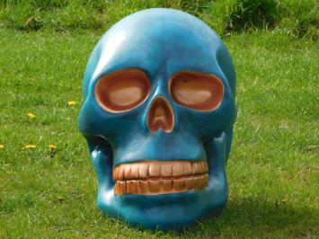 Skull XL – 60 x 65 cm – Blau mit Bronze – Polystone