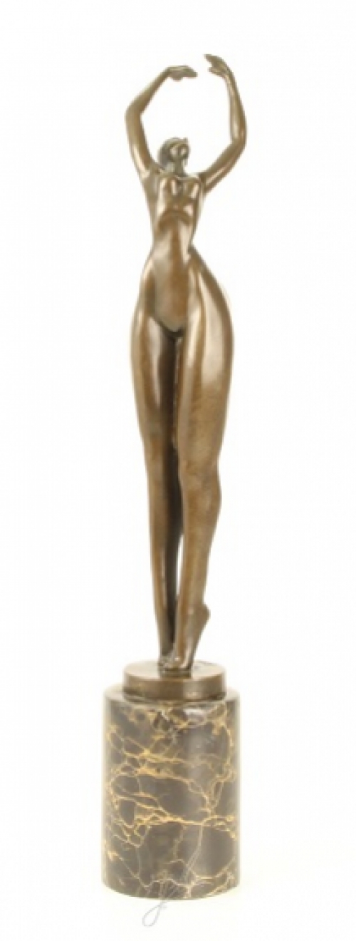 Een bronzen beeld/sculptuur van een kunstzinnige naakte vrouw