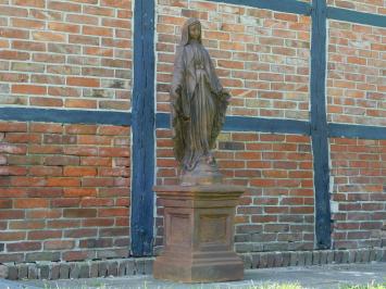 Groot Maria Tuinbeeld op Sokkel - 170 cm - Steen Oxide