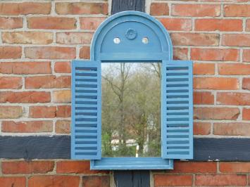 Spiegel met houten frame en deurtjes - vintage blue