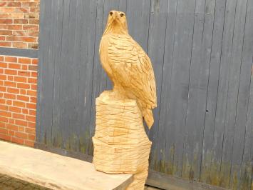 Schwere Eiche Gartenbank mit großen geschnitzten Adler auf der rechten Halterung, einzigartig und schön.