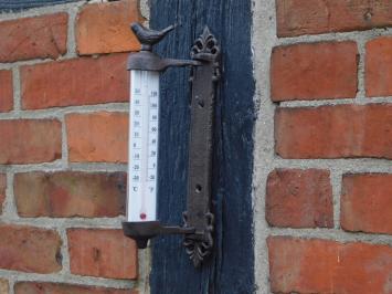 Kozijnthermometer met vogel - gietijzer - weerbestendig