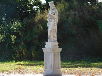 Gartenstatue der Maria mit Kind auf Sockel – 130 cm – Klassisches Steinset