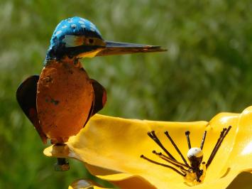 Tuinsteker Gele Bloem met IJsvogel - Metaal