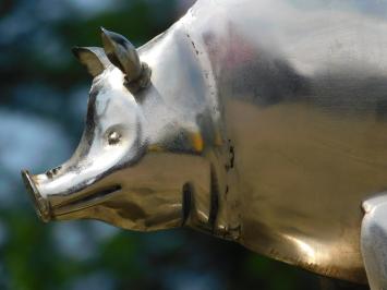 Statue Schwein - Metall - Farbe Chrom