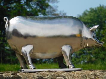 Statue Schwein - Metall - Farbe Chrom