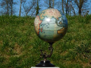 Vintage-Globus auf verziertem Sockel - 58 cm - Messing und Holz
