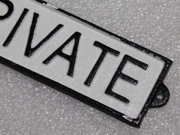 Vintage-Türschild „Private“ – Gusseisen – Schwarz/Weiß