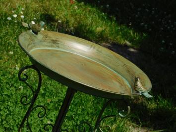 Vogelbad mit Vögelchen – 75 cm – Rustikales Grün – Metall