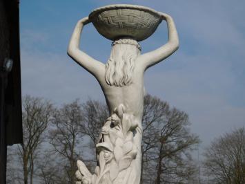 Große Skulptur einer Frau mit Schale - ganz aus Stein - 120 cm