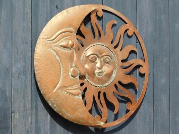 Wandornament Zon en Maan - 60 cm - Rond - Koperlook