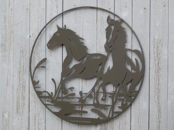 Wandornament Pferde - Schwarz - Metall - Rund