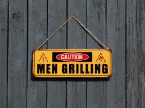 Wandschild - Caution Men Grilling - Metall