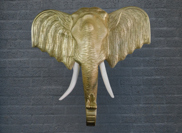 Elefantenkopf-Wandornament XXL - 105 cm - Hellgold - Polystone