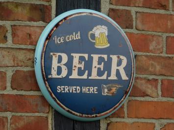 Wandbord ''Ice Cold BEER Served Here'' - Metaal - Rond