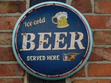 Wandbord ''Ice Cold BEER Served Here'' - Metaal - Rond