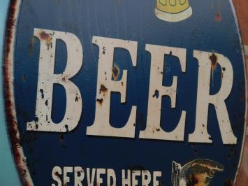 Wandbord ''Ice Cold BEER Served Here'' - Metaal - Rond