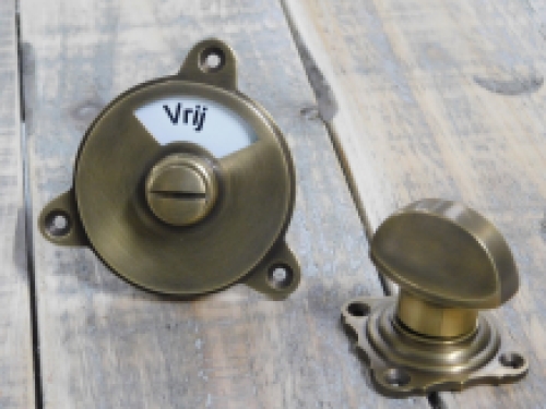 WC deur roterende sluiting, Capper toilet met emaille + messing, bezet + vrij.
