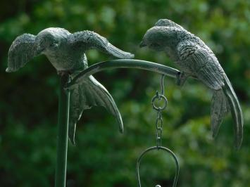 Metall-Windlicht mit Ständer und 2 Vögeln – 70 cm – Vintage-Laterne
