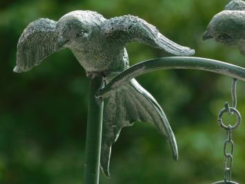 Metall-Windlicht mit Ständer und 2 Vögeln – 70 cm – Vintage-Laterne