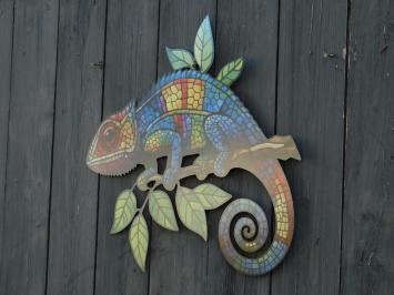 Wandornament Hagedis - 45 x 40 cm - Vol in Kleur - Metaal