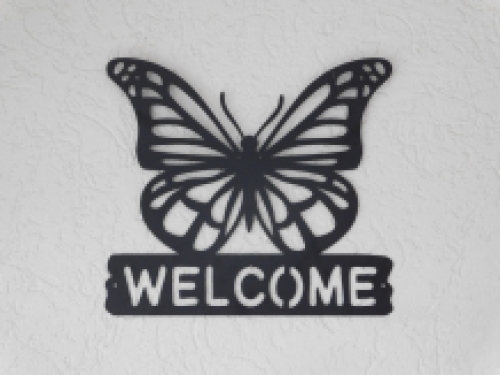 Wandschmuck 'Welcome' mit Schmetterling - Metall