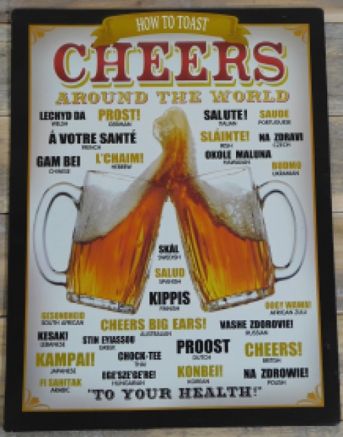 Wandbord Bier - ''Proost'' in vele talen - Metaal