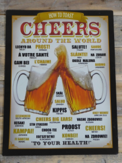 Wandbord Bier - ''Proost'' in vele talen - Metaal