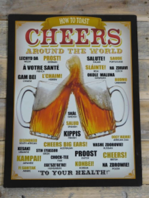 Wandbord Bier - ''Proost'' in vele talen - Metaal