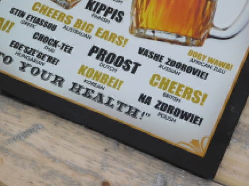 Wandbord Bier - ''Proost'' in vele talen - Metaal