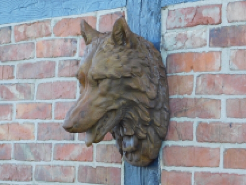 Wolfskopf - Polystone - in Oxid - Wanddekoration