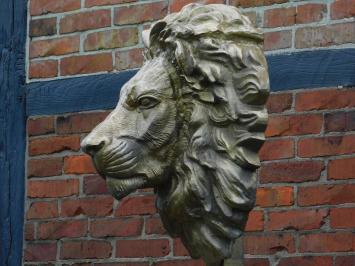 Eenmalig: Grote Leeuwenkop op Standaard - 120 cm - Messing - aluminium