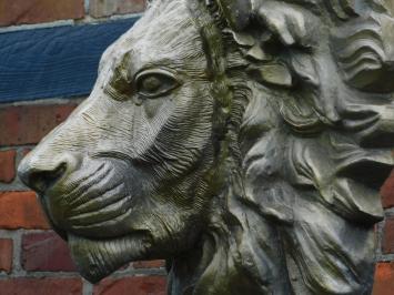 Eenmalig: Grote Leeuwenkop op Standaard - 120 cm - Messing - aluminium